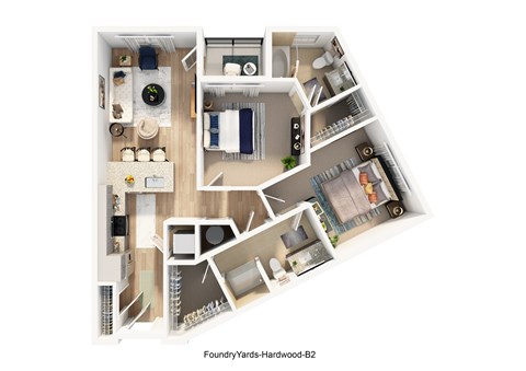 Floor plan for 2 beds, 2 baths, 960 sqft